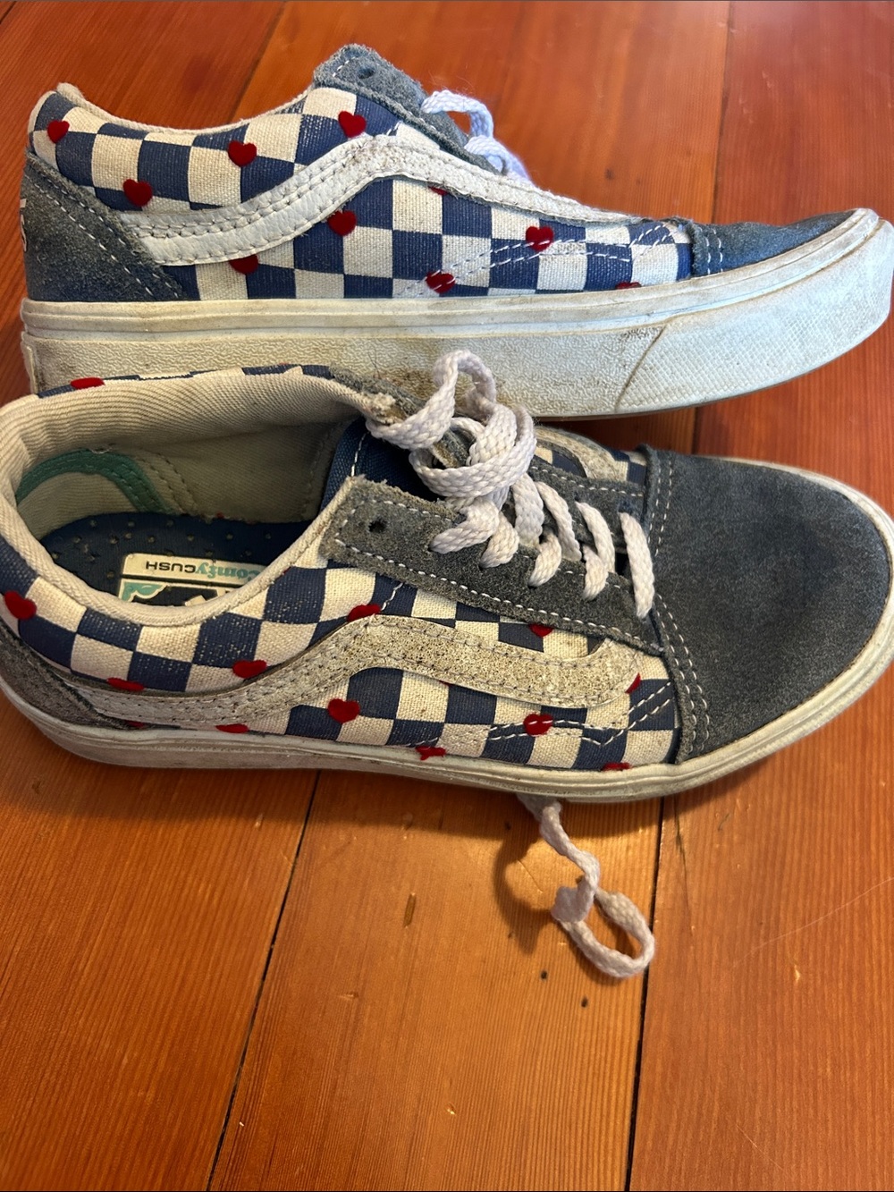 Vans Kids size 13 Checkerboard Suede with red hearts